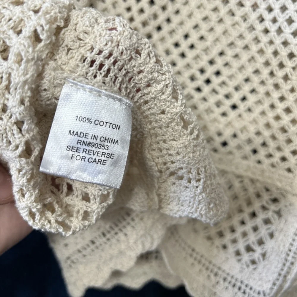 Rebellion Again Womens Crochet Crop Top Size L Cream Embroidered Dainty Festival